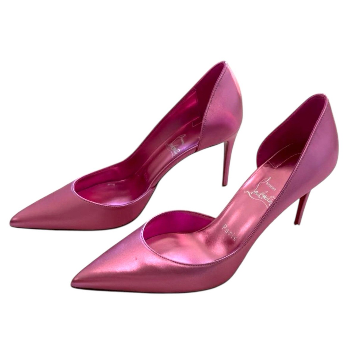 NEW CHRISTIAN LOUBOUTIN Iriza 85 Pink Metallic Leather Pumps, Size