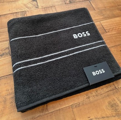 BOSS großes Bad Duschtuch schwarz weiche Baumwolle Waschraum 70x140cm XL ORIGINAL 59£