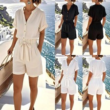 Women Casual Summer Tracksuit Button Shirt Tops Shorts Hot Pants Co Ord 2PCS Set