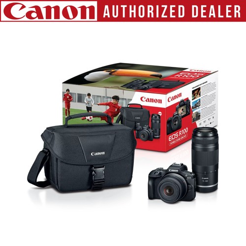 Canon EOS R100 Mirrorless Camera Kit RF-S18-45mm RF75-300mm Lenses Bundle
