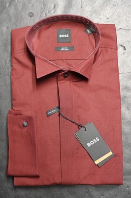 boss french cuff dress shirt Hugo Boss Hank Men Easy Iron French Cuff Wing Collar Tuxedo Dress Shirt  15.5/39