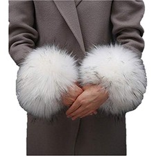 Faux Fur Wrist Cuffs Arm Leg Warmers Winter Boot Cuffs Warm Band White Black a