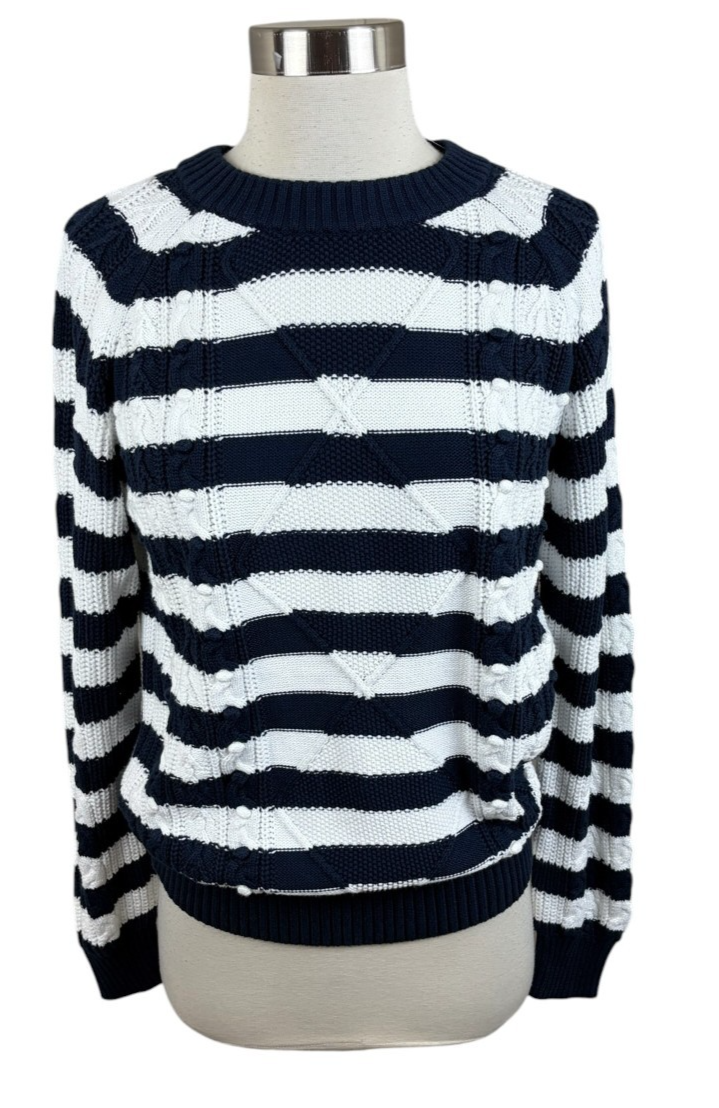 Vineyard Vines NEW Navy White Striped Mixed Cable Sweater Nautical Coastal S