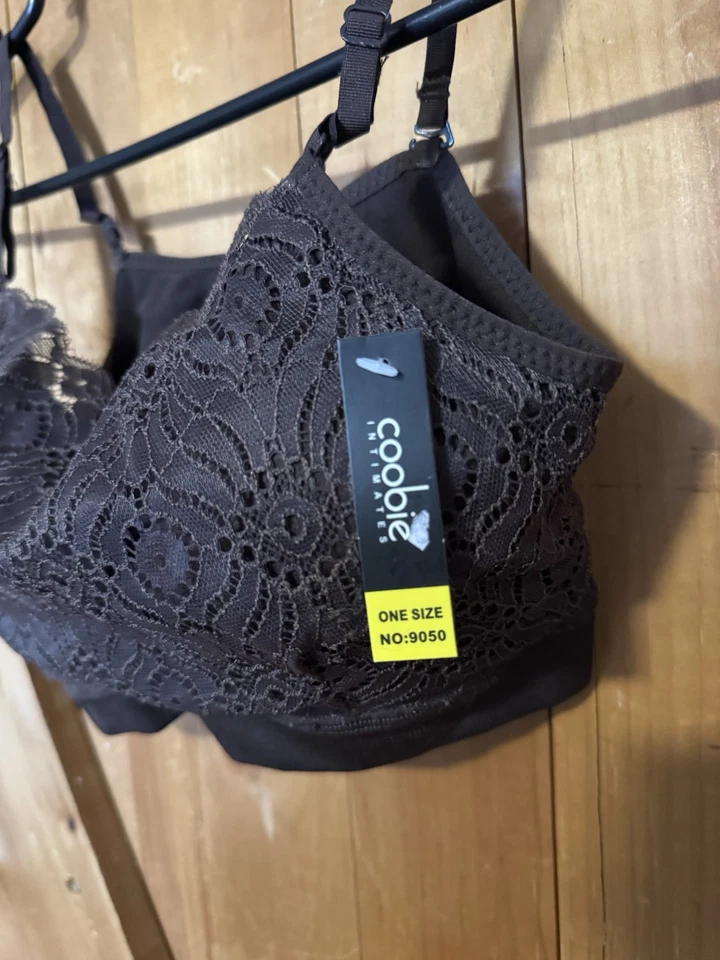 Coobie 胸罩均码女式舒适文胸棕色 V 领带蕾丝全新带标签 — 第 2/4 张图片
