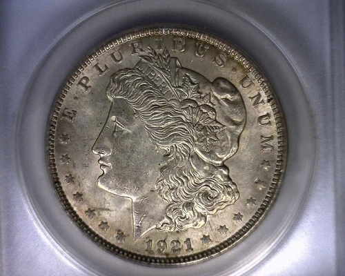 MS62 ANACS 1921 TOP 100 VAM 13 INFREQUENTLY REEDED MORGAN SILVER DOLLAR COIN