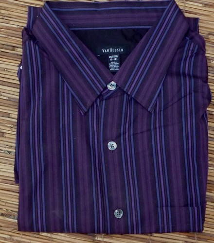 CAMICIA ABITO CLASSICO VAN HEUSEN GRANDE E ALTA AFTERPARTY COTONE/POLIESTERE NO FERRO LISTA $60 - Foto 10 di 10