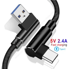 3/6/10Ft 90Degree Right Angle USB to TypeC Charger Cable Fast Charging Sync Cord