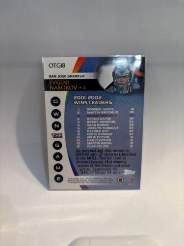 2002-03 Topps Own The Game #OTG-18 Evgeni Nabokov San Jose Sharks - Picture 2 of 2