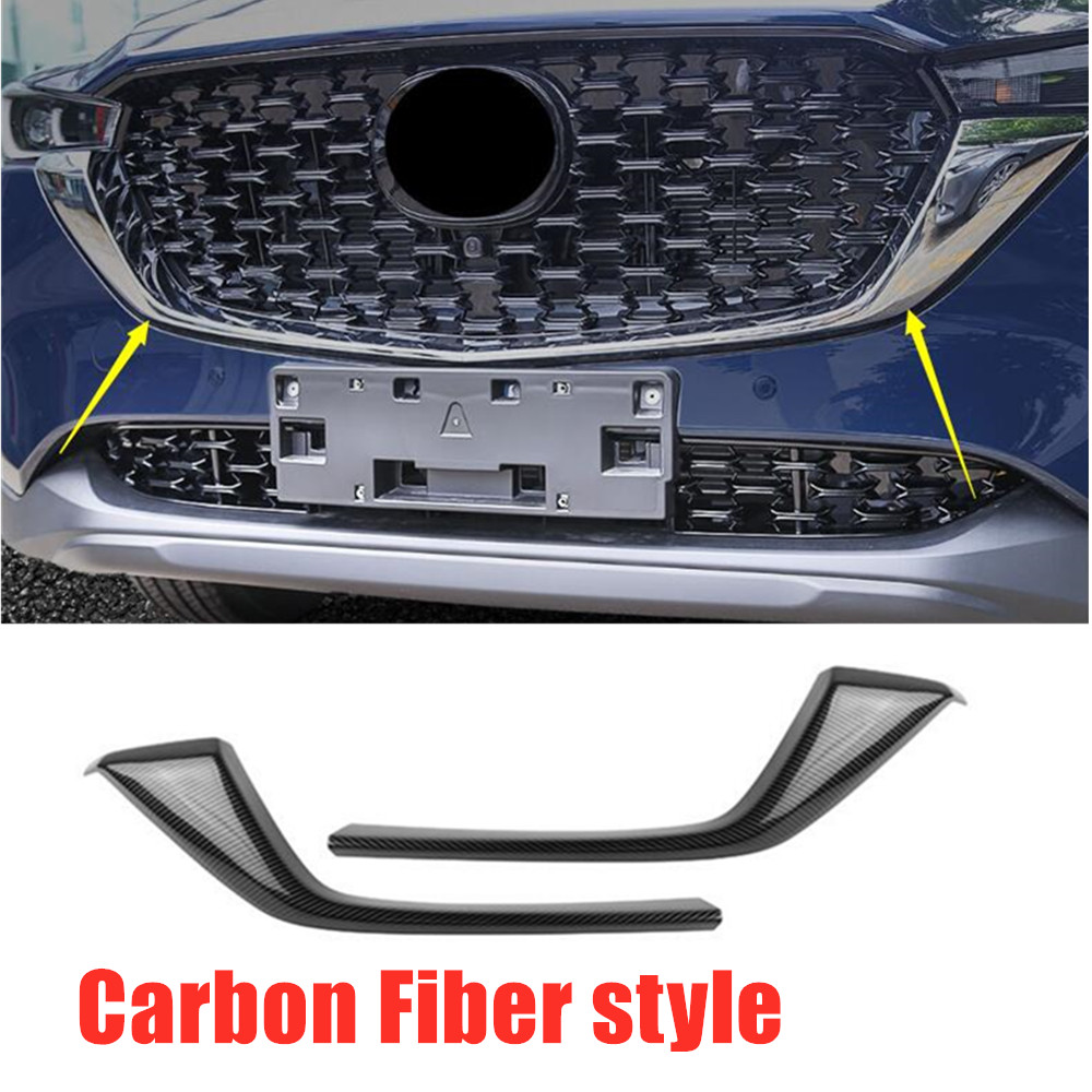 Front Grille Grill Strips Cover Trim For 2024 2023 Mazda CX-5 Carbon Fiber ABS