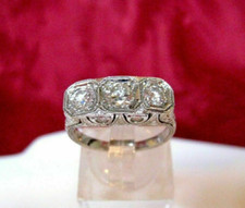Three Stone Art Deco Style 1.60Ct Round Cut CZ Engagement Ring Solid 925 Silver