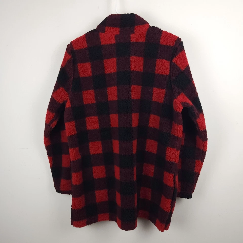 Quacker Factory Jacket Women Medium Red Black Fleece 1/4 Zip Pullover Pockets - Image 2 of 4