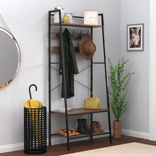 ClosetMaid Steel Frame Entryway Bench with 9 Hooks & Shoe Black Modern