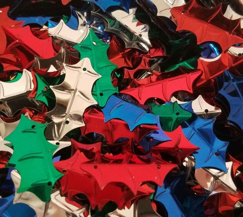 100 pcs VTG Holly Leaf Sequins 25mm 1" Assorted Metallic Sewing Christmas Crafts - 第 1/6 張圖片