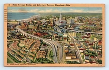 Main Avenue Bridge Lakeview Terrace Cleveland OH Linen Postcard Posted 1944