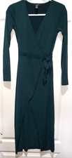 FOREVER 21 womens DARK GREEN LONG DRESS size small long sleeve SOLID COLOR NICE!