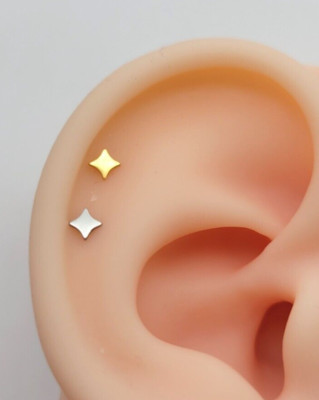 20G/18G/16G Titanium Star Stud Push Pin Labret, Threadless Flat Back Earring