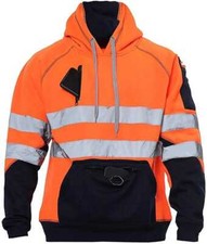 Hi Viz Vis High Visibility Pullover Hoodie Work 3 Zip Hooded sweatshirt Fleece