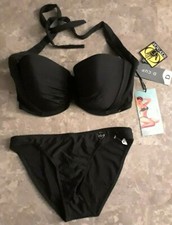 NWT LADIES BODY GLOVE 2PC BIKINI SWIMSUIT BLACK S/M D CUP TOP  XS BOTTOM