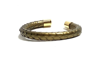 Rustic Cuff Exotic Sheila Statement Bracelet. Metallic Dark Gold. Tube Type. 