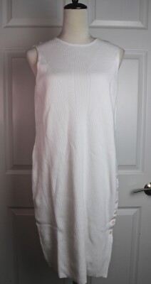 NWT LITA by Ciara Sleeveless Rib Sweater Shift Dress Ivory Button