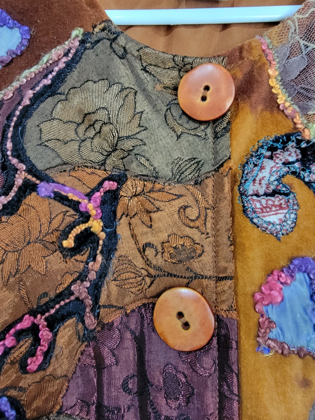 Embroidered Patchwork Jacket Large Fall Colors No… - image 6