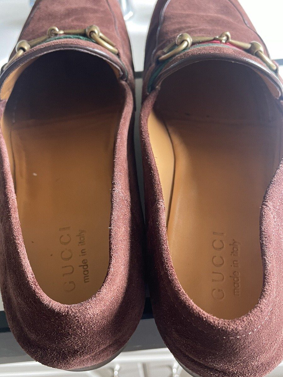 GUCCI BRIXTON Horsebit Suede Web Loafer Brown Size 10.5UK | eBay display picture 1