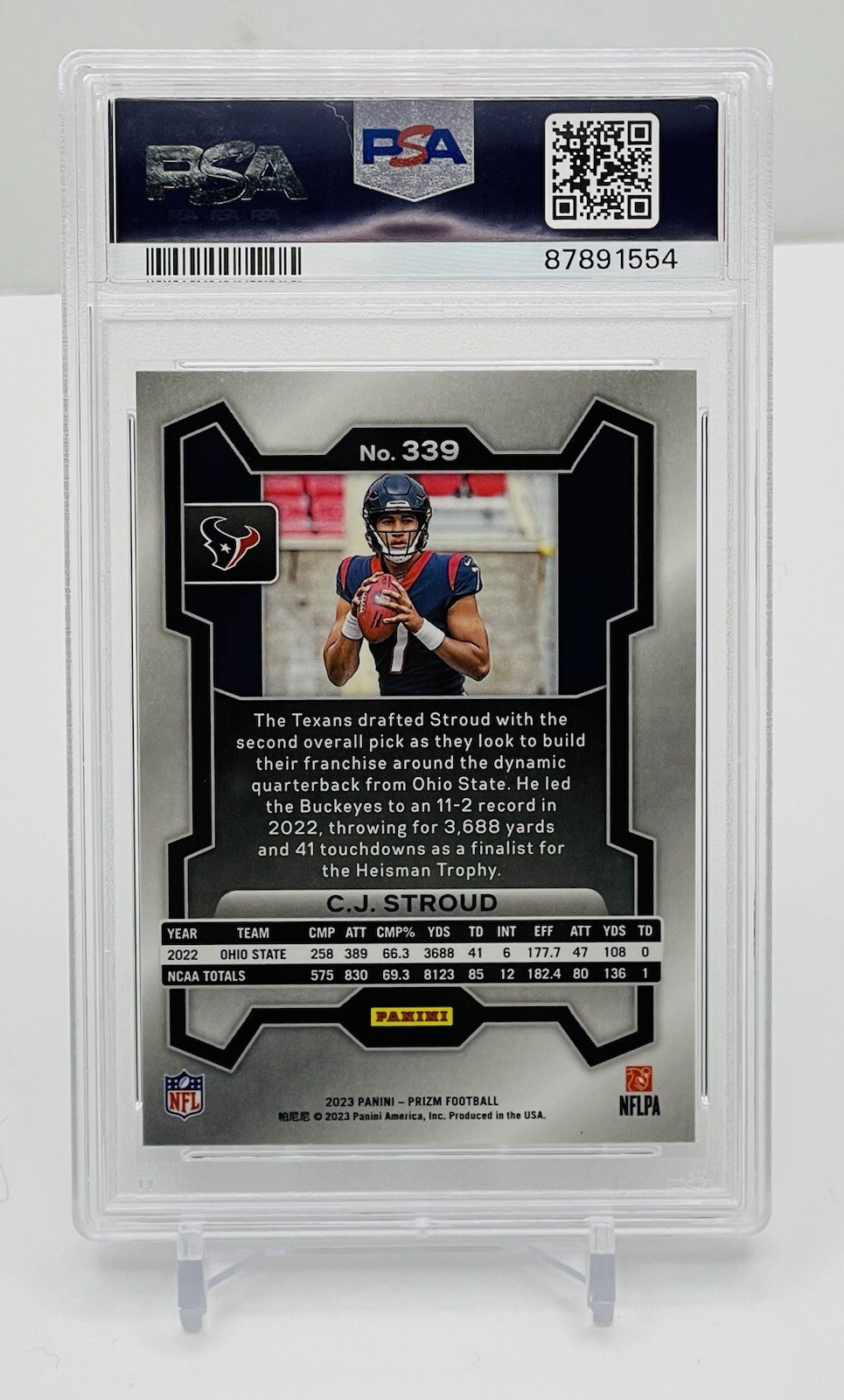 2023 Panini Prizm CJ Stroud Rookie PSA 10 GM Texans RC #339 view 2