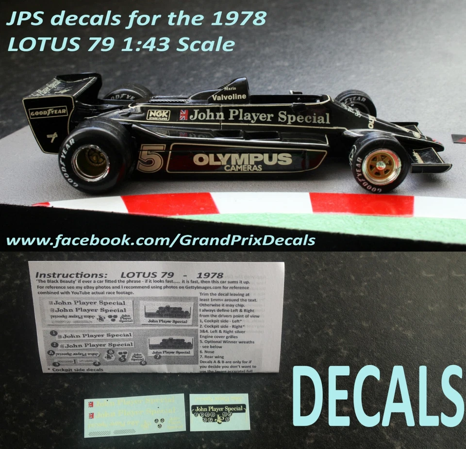 LOTUS 79 1978 Jarier / Peterson Driver Conversion Decals JPS 1/43 scale F1CC IXO - Image 2 of 4