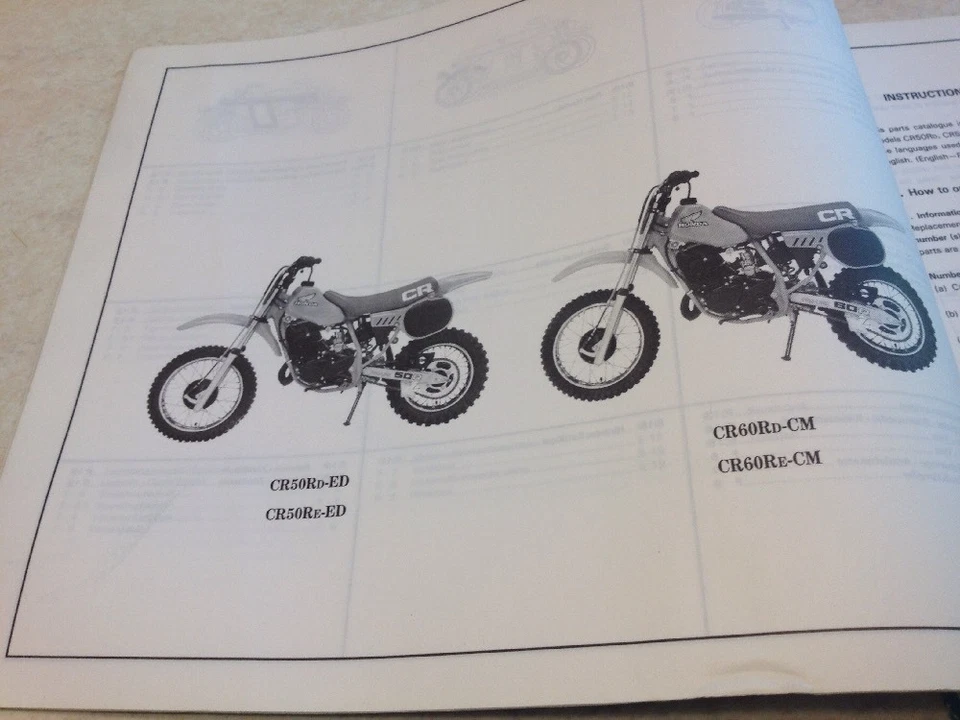 Honda CR50R CR60R Rd Re CR50 CR60 R Cr 50 60 Piezas List Catálogo Pieza Suelta - Imagen 2 de 4