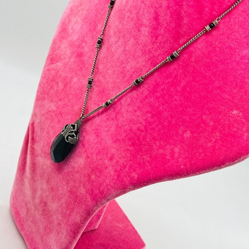 Robert Rose Chain Necklace Black Faceted Acrylic Beads Large Teardrop Pendant - Picture 10 of 12