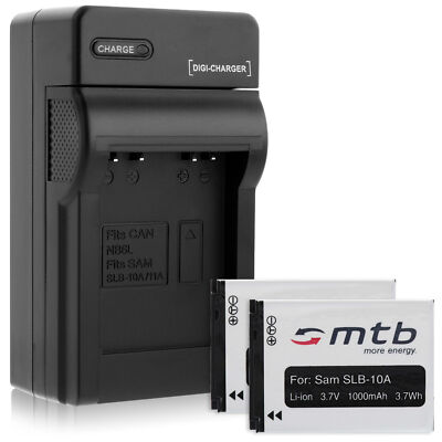 2 Akkus SLB-10A + Ladegerät für Samsung WB1100F, WB2100