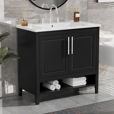 36" Bathroom Vanity Cabinet with Sink Bathroom Cabinet with Doors and Shelves