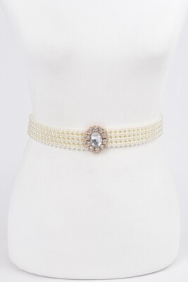 BNWT Crystal Buckle Pearl Classy Stretch Elastic Belt Bridal  display picture 2