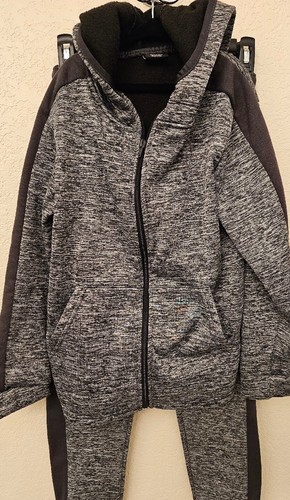 Boys Zip Up Hoodie Jacket With Pants Set Dark Heather Gray & Black Medium 10/12 - Picture 2 of 6