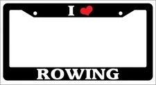 Black License Plate Frame "I Heart Rowing" Auto Accessory Novelty