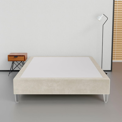 15'' Velvet Wood Platform Bed, No Box Spring, Acrylic Legs, Queen Taupe
