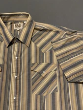 Ely Cattleman Shirt Mens XL Beige Western Pearl Snap Stripe Sawtooth Pockets