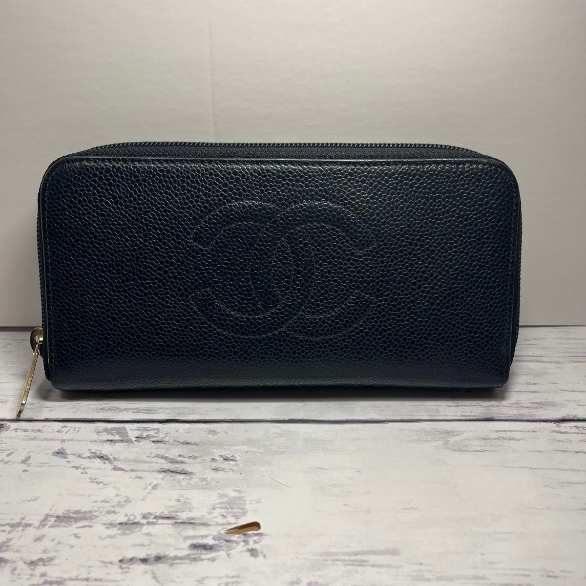 CHANEL Caviar Skin Round Zipper Long Wallet QA867169 Black Classic