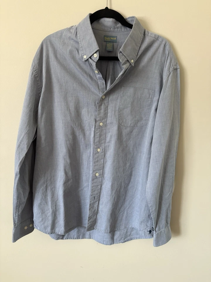 Camisa para hombre Duck Head manga larga azul/gris a rayas de guinga con botones XL Foto 2 de 4