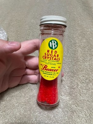 Beaver Red Sugar Crystal Glass Cylinder Jar with Paper Label New Jersey