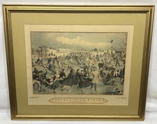 Vintage Reprint Currier & Ives Central Park Winter The Skating Pond Lithograph