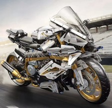 White & Gold Motorcycle Building Block Set
