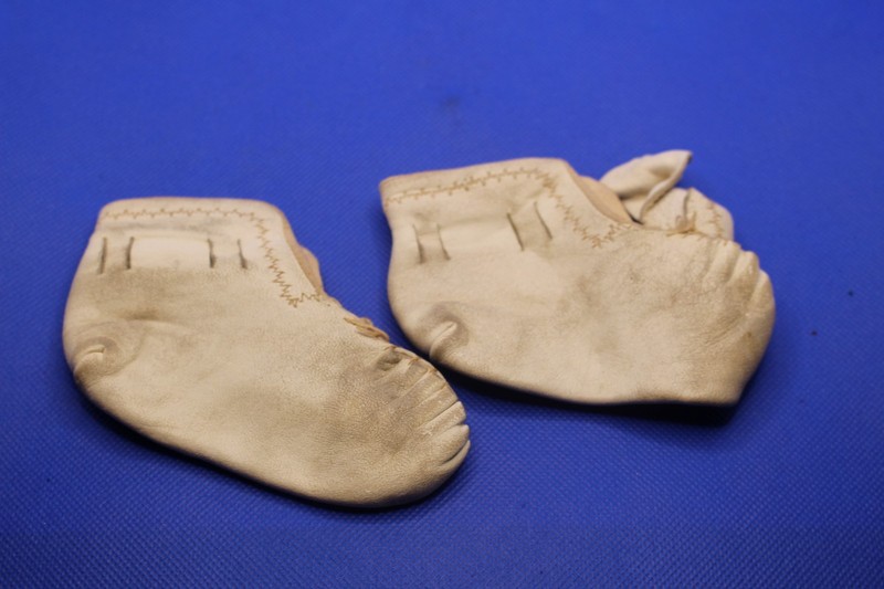Vintage Antique Baby Doll Shoes Leather Light Beige