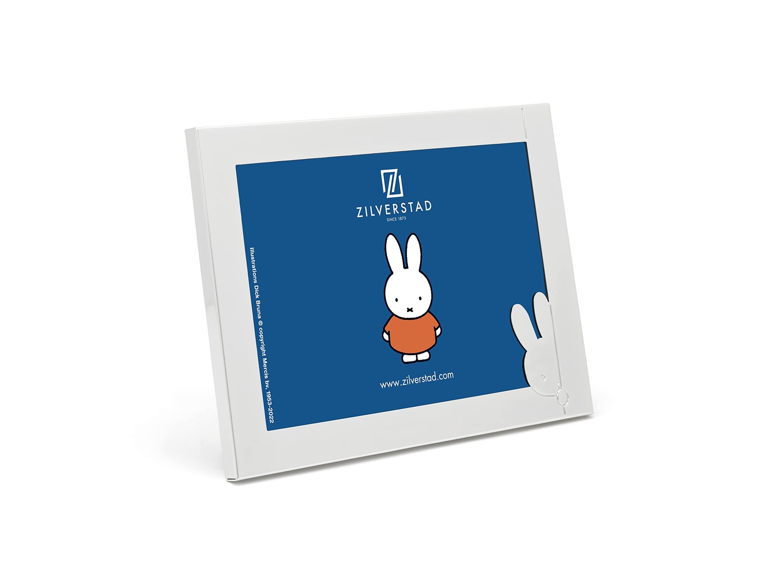 Cadre Miffy 15 x 10 laqué argenté pour décorer une table de chevet de bébé