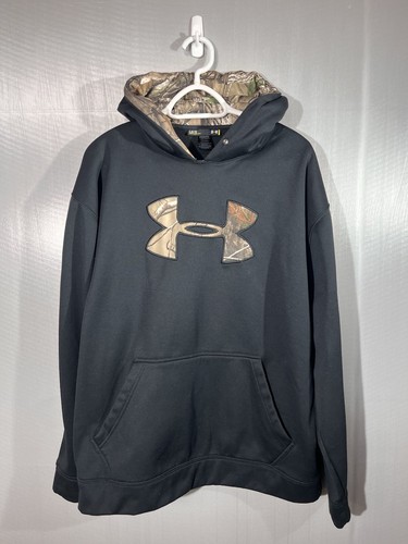 Under Armour Hoodie Mens Large Loose Fit Black Camouflage Logo Dad Outdoor