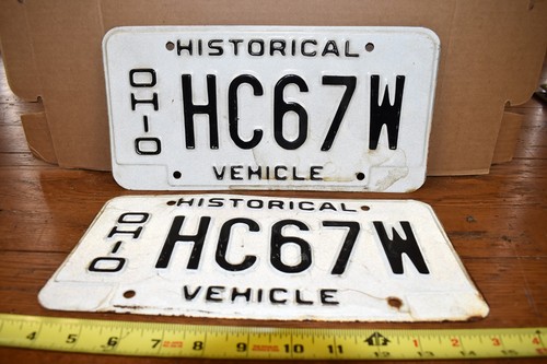 OHIO HISTORICAL LICENSE PLATE MATCHED SET #HC67W USED Hot Rod GarageManCaveDecor