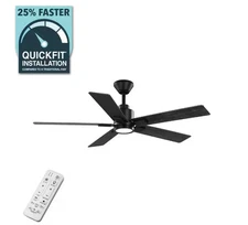 52 in. Indoor/Outdoor Matte Black Ceiling Fan, Light Kit and Remote