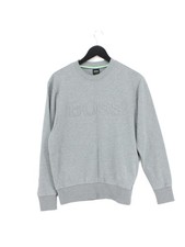 Hugo Boss Men's Jumper S Grey Cotton with Elastane Round Neck Pullover