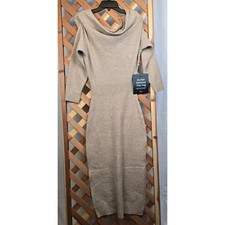 Lulus Sweater Dress Womens Medium Beige Long Sleeve Cowl Neck Midi - New