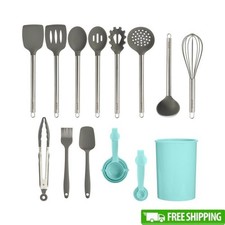 20pc Kitchen Tool Set W/ Crock Heat Safe Stainless Steel Silicone Utensils New
